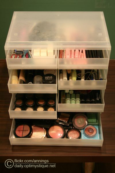 I keep different types of makeup in separate drawers, that way I know 